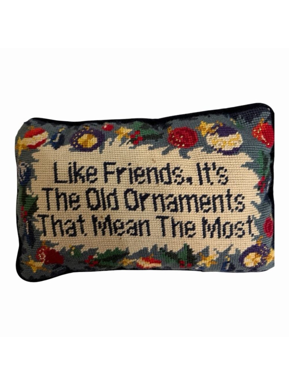 Handmade Needlepoint Christmas Pillow Friends Message 12x8 Cottagecore Farmhouse